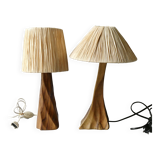 Pair of solid wood lamps, 1960s