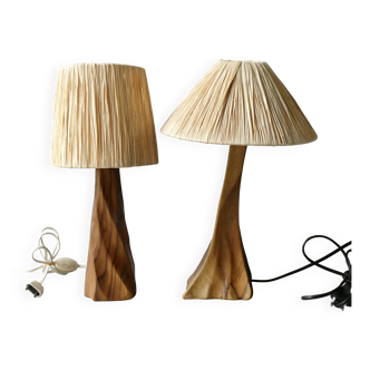 Paire de lampes en bois massif, années 60