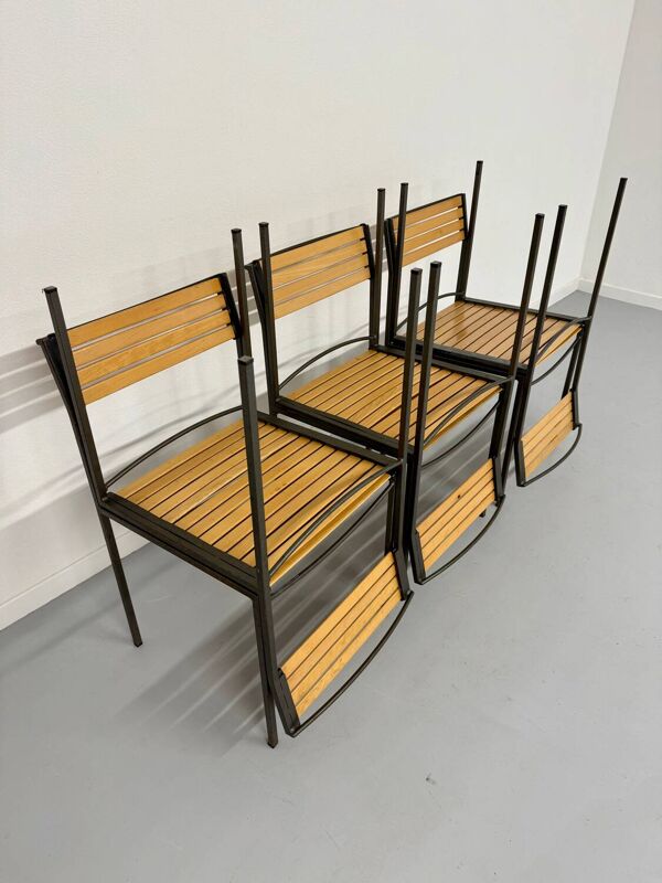 6 anciennes chaises en métal et bois design italien des années 80 vintage