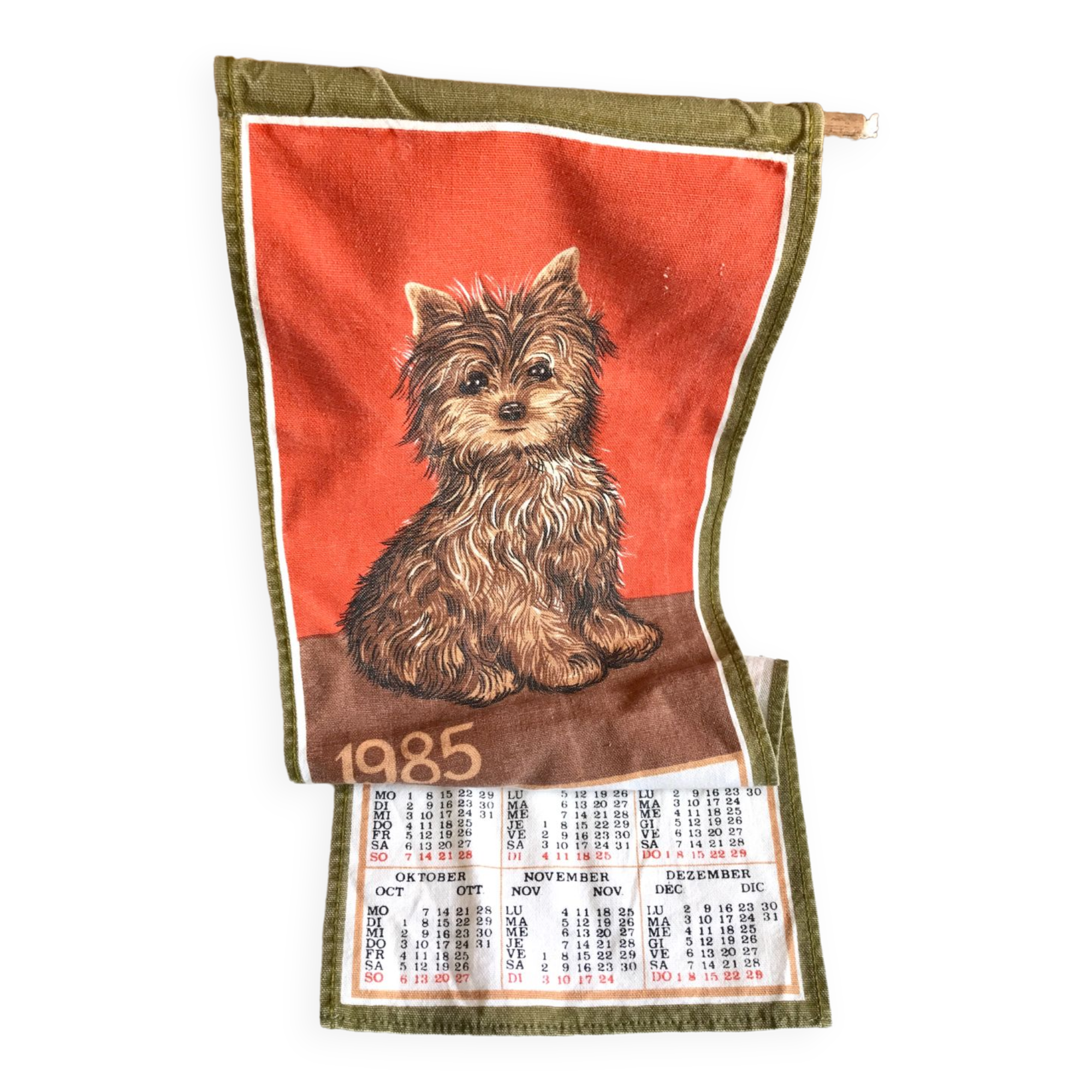 Vintage tea towel calendar 1985