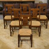 Set of 6 brutalist oak chairs from the 1950s.