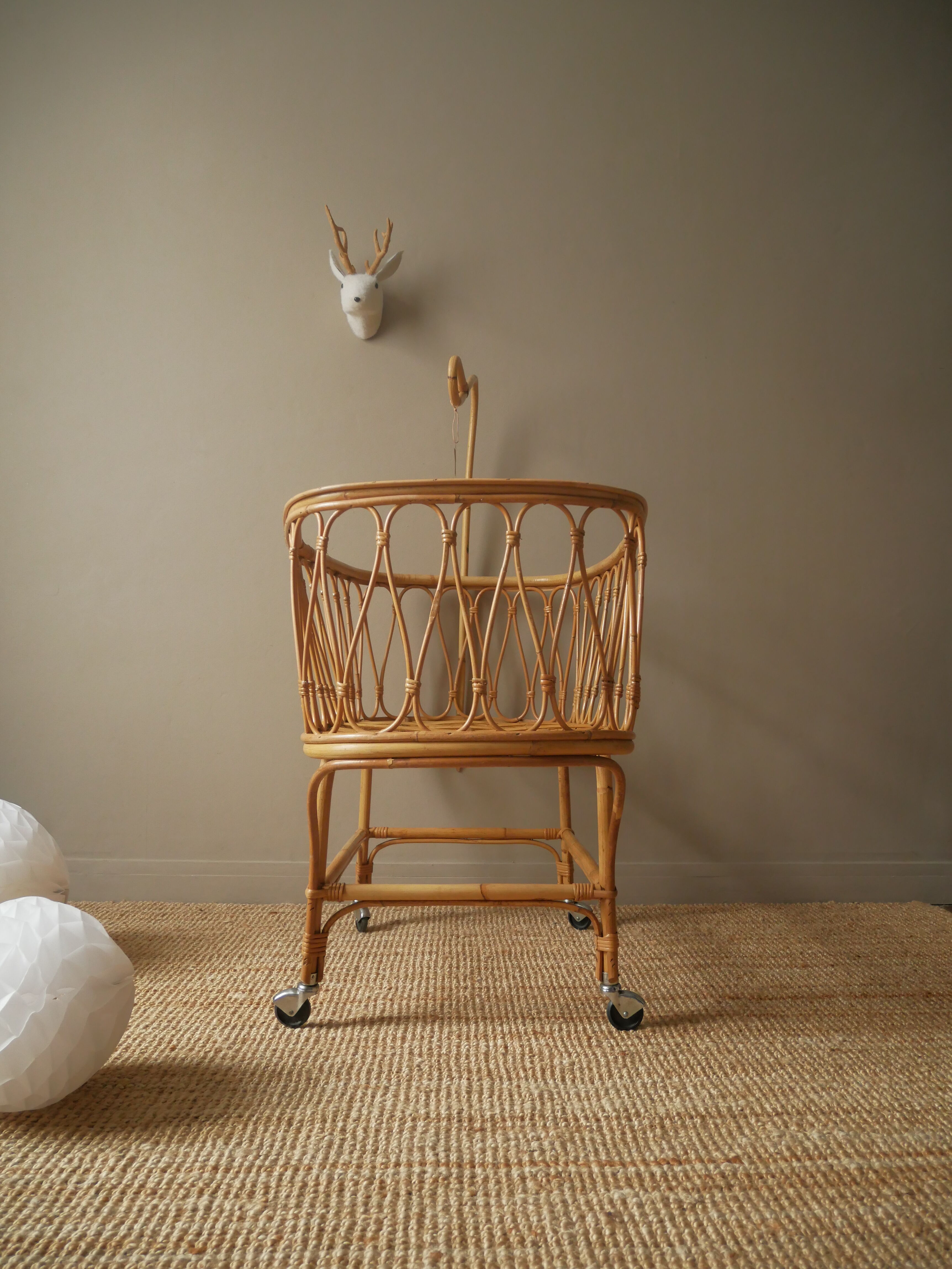 Vintage rattan crib Scandinavian decoration