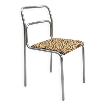 Chrome chair in Bauhaus style with leopard fabric