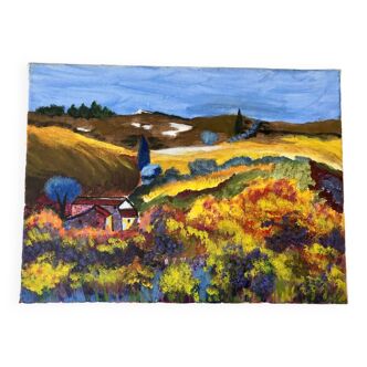 Oil painting on canvas Provencal landscape South Vintage