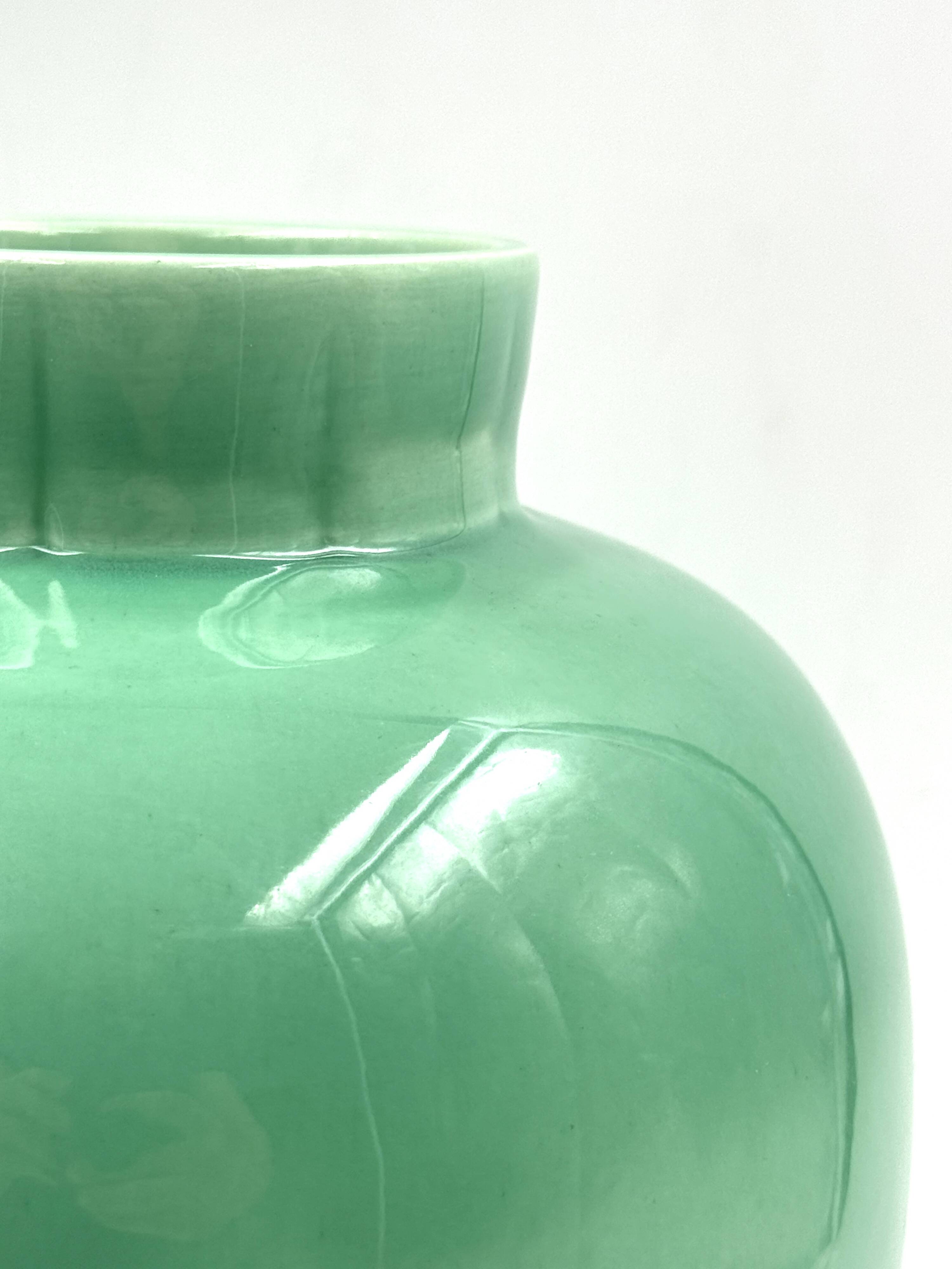 Paul Millet, Art Deco green ceramic vase, Sevres France 1930s