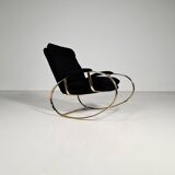 Modern mid-century rocking chair in brass by Guido Faleschini Black Boucle