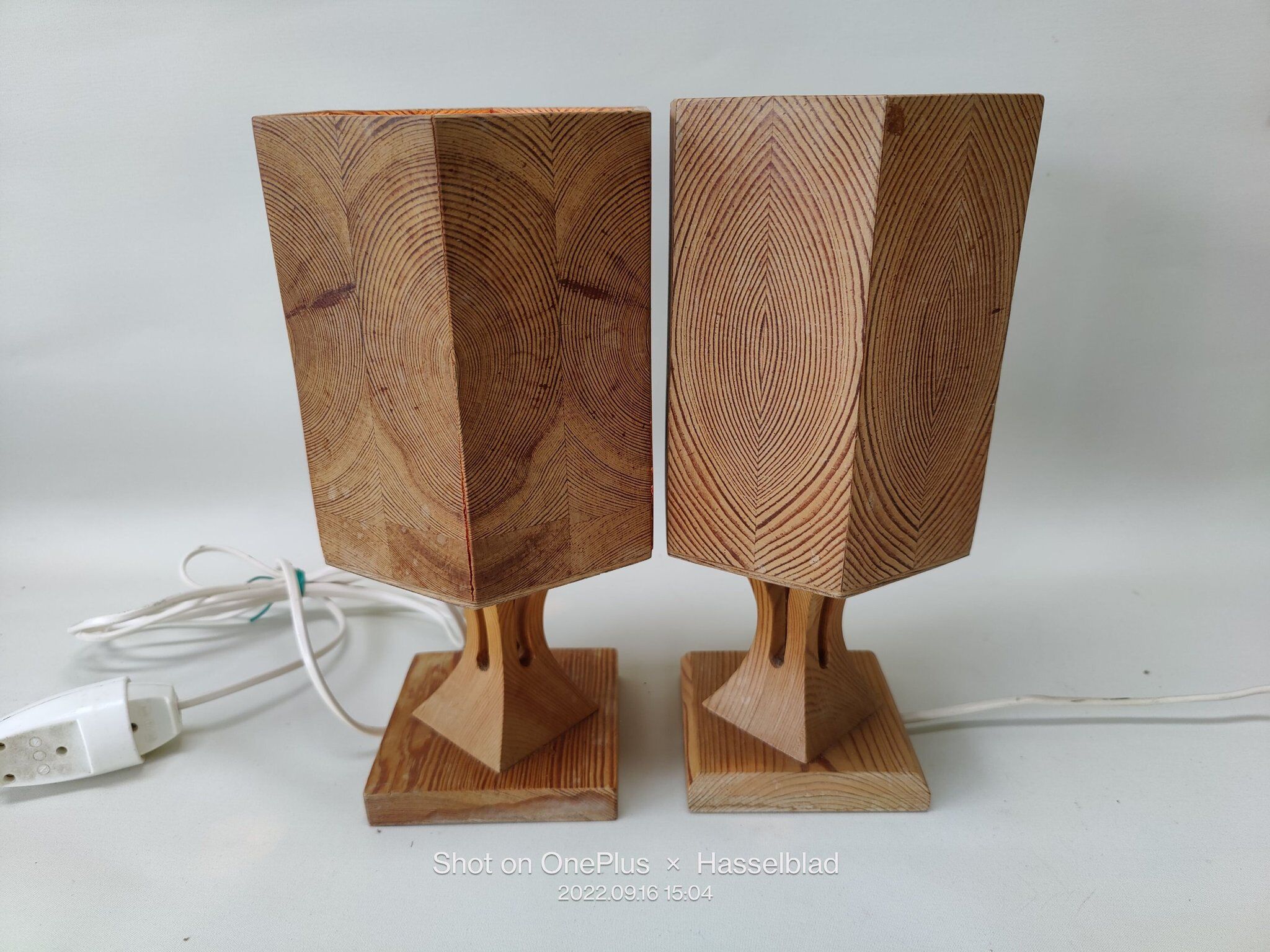 2 pine table lamps, swedish handicrafts 1978 1985