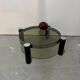 Table basse ronde design italien en chrome et verre fumé vintage