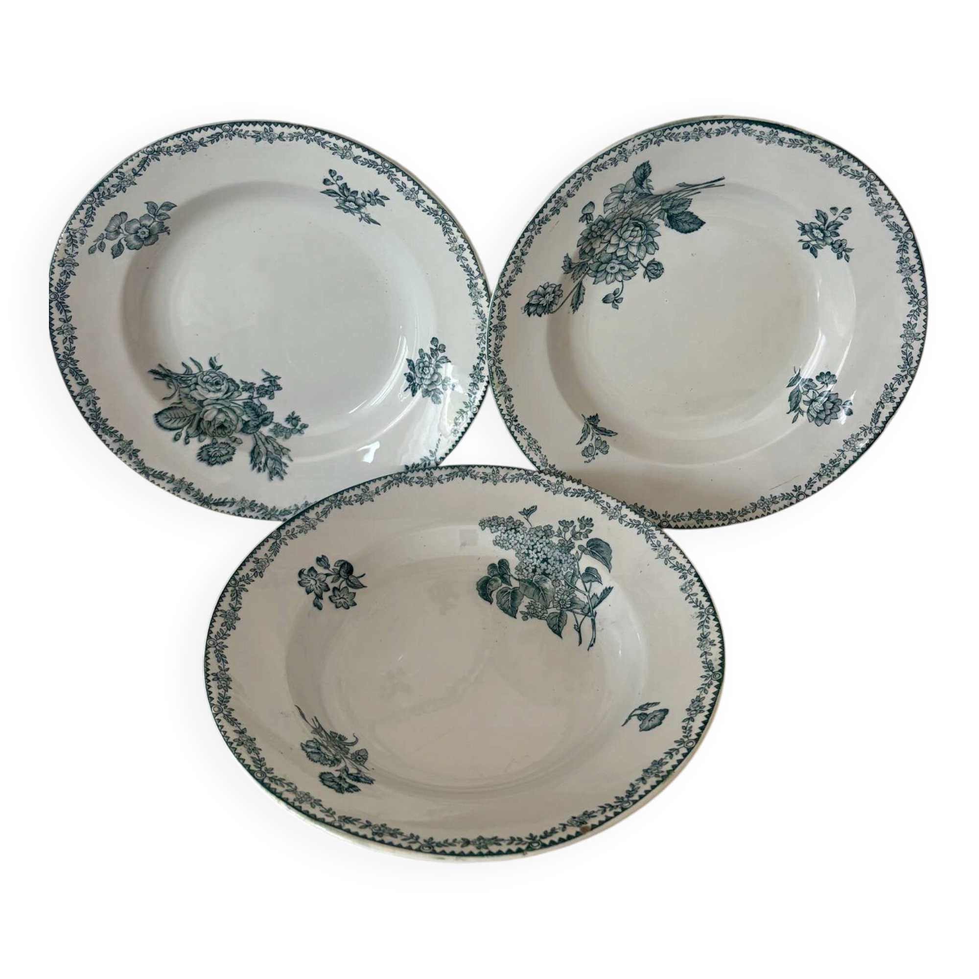 Set of 3 deep plates Terre de Fer St Amand bouquet