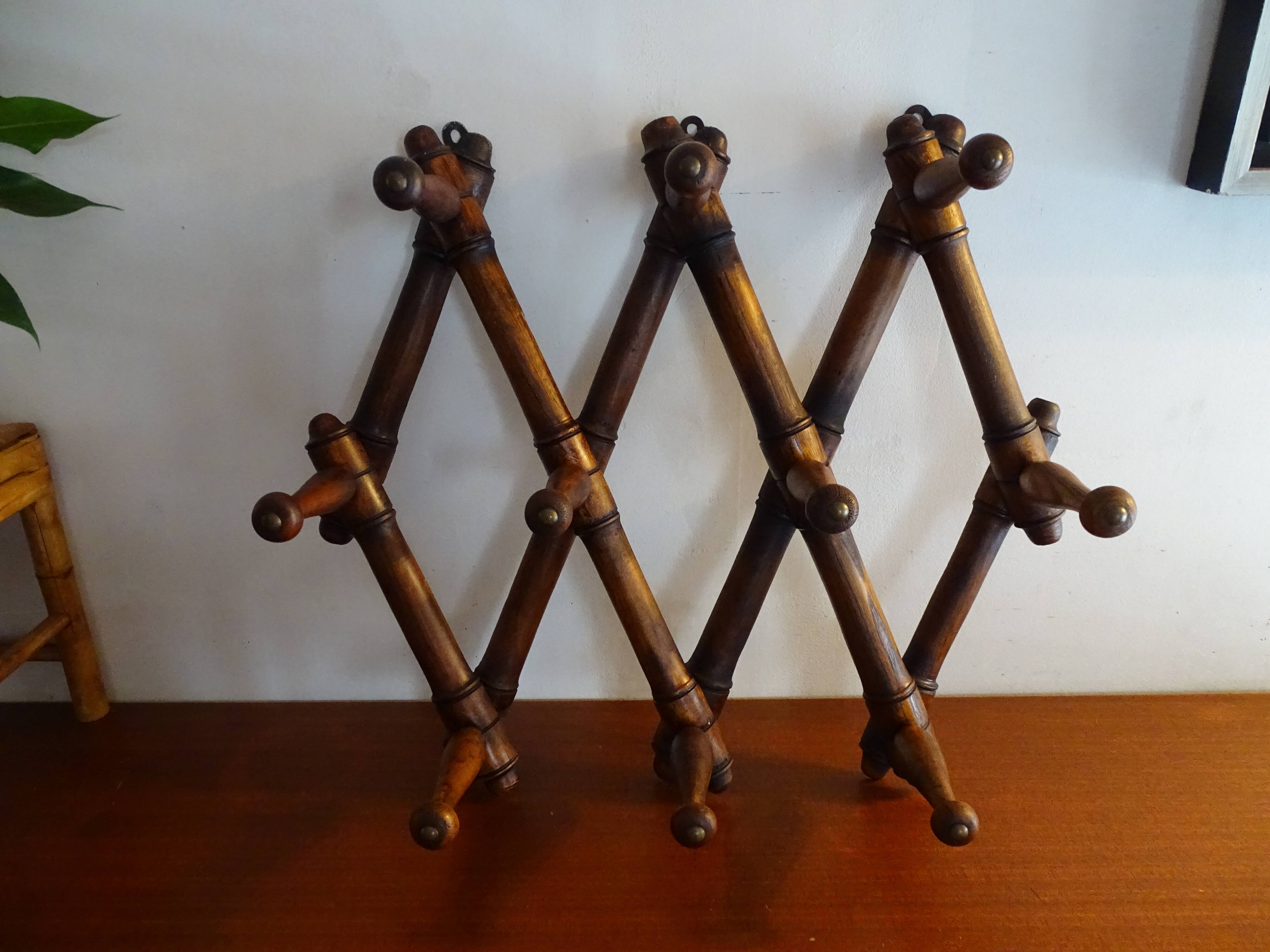 Folding wooden wall coat rack 10 hooks