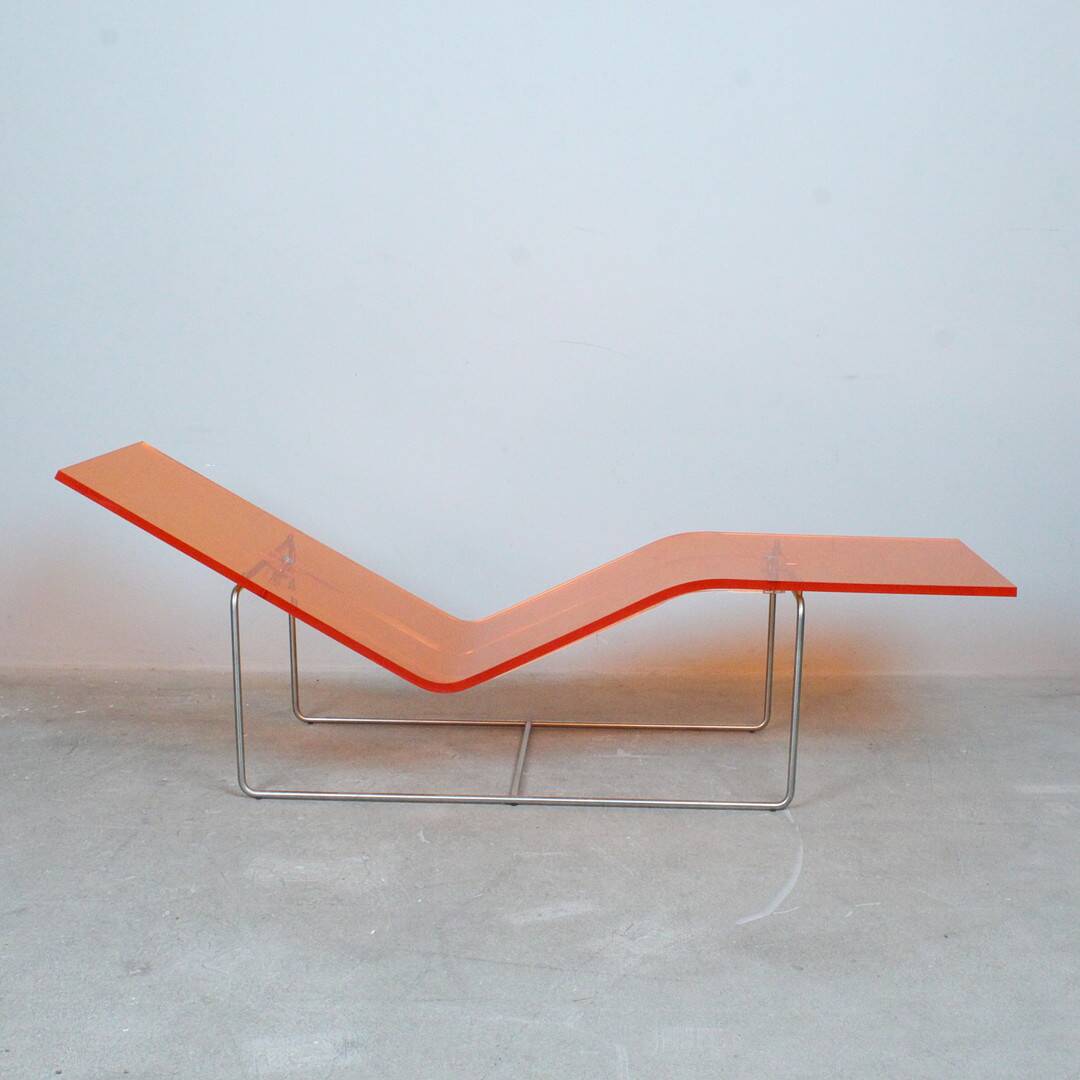 'Wave' chaise longue in orange plexiglass by Jean-Marie Massaud