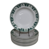 11 white and green earthenware soup plates from Saint Amand Terre de Fer