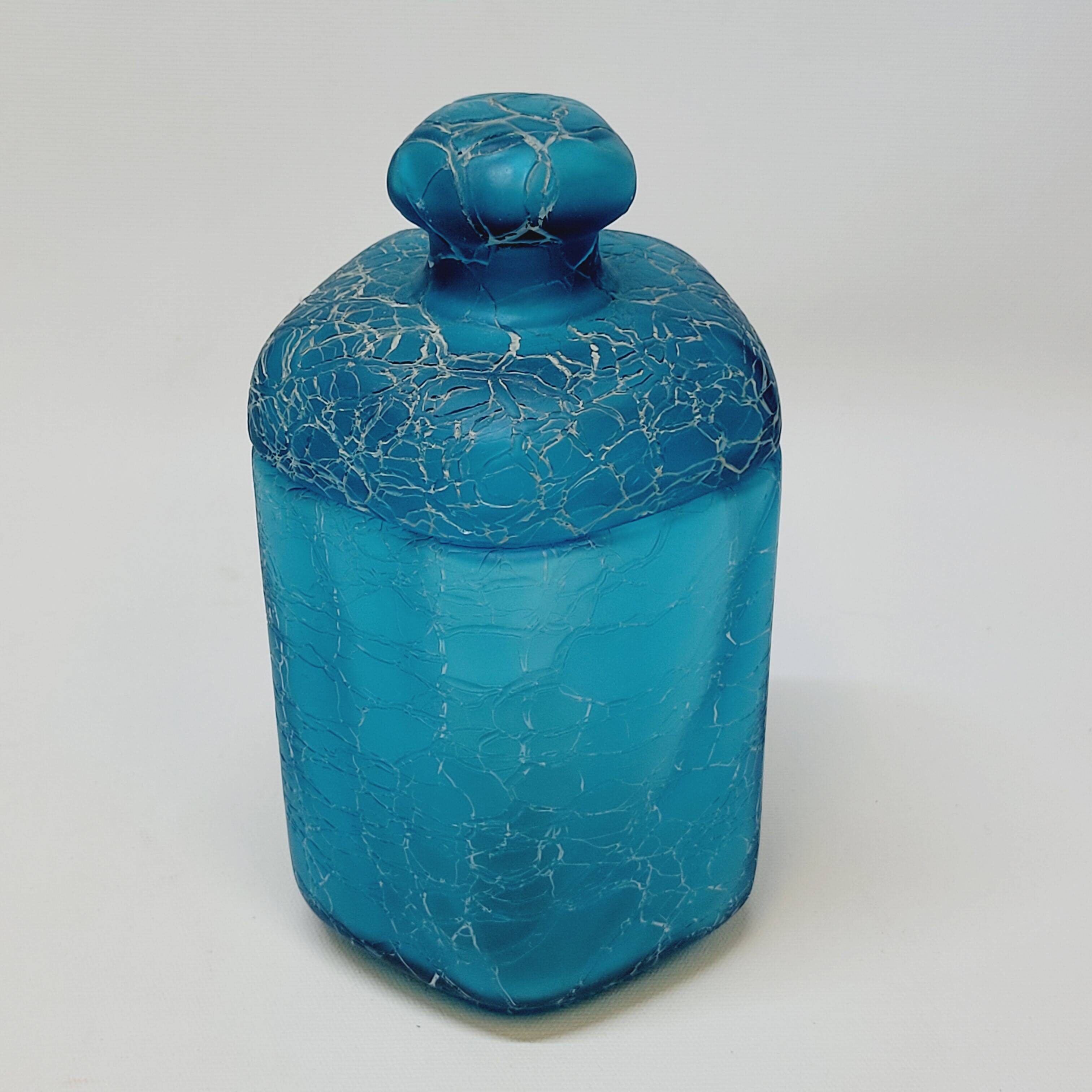 Franck Ma Toilet Box and Spray Bottle in Turquoise Blue Cracked Glass