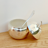 Art Deco, Sweet silver jam jar in the shape of an apple Inactive