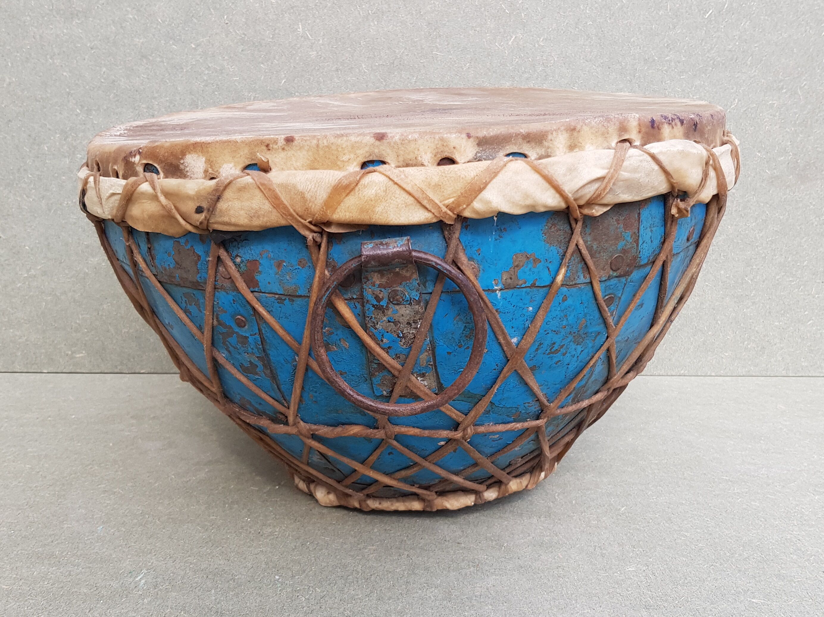 Old Indian "Nagara" drum in blue metal