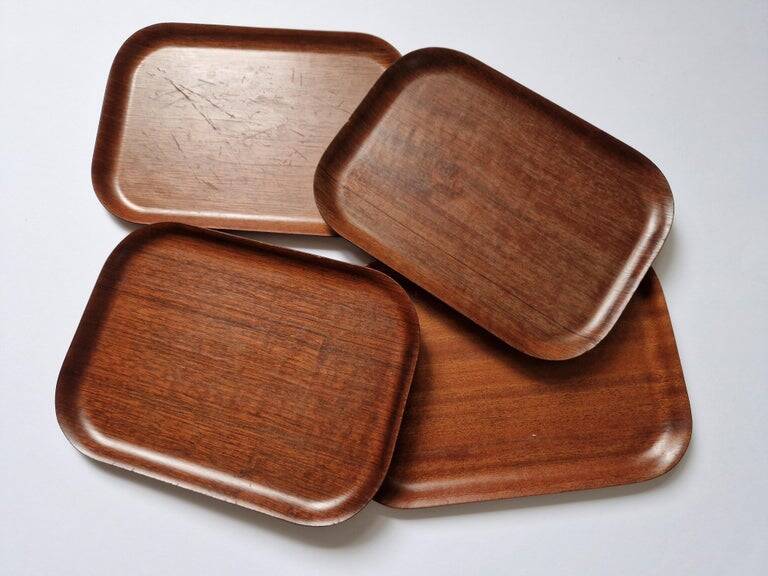 Set of Four Midcentury Serving Teak Trays Backman for Airlines, Finland, 19