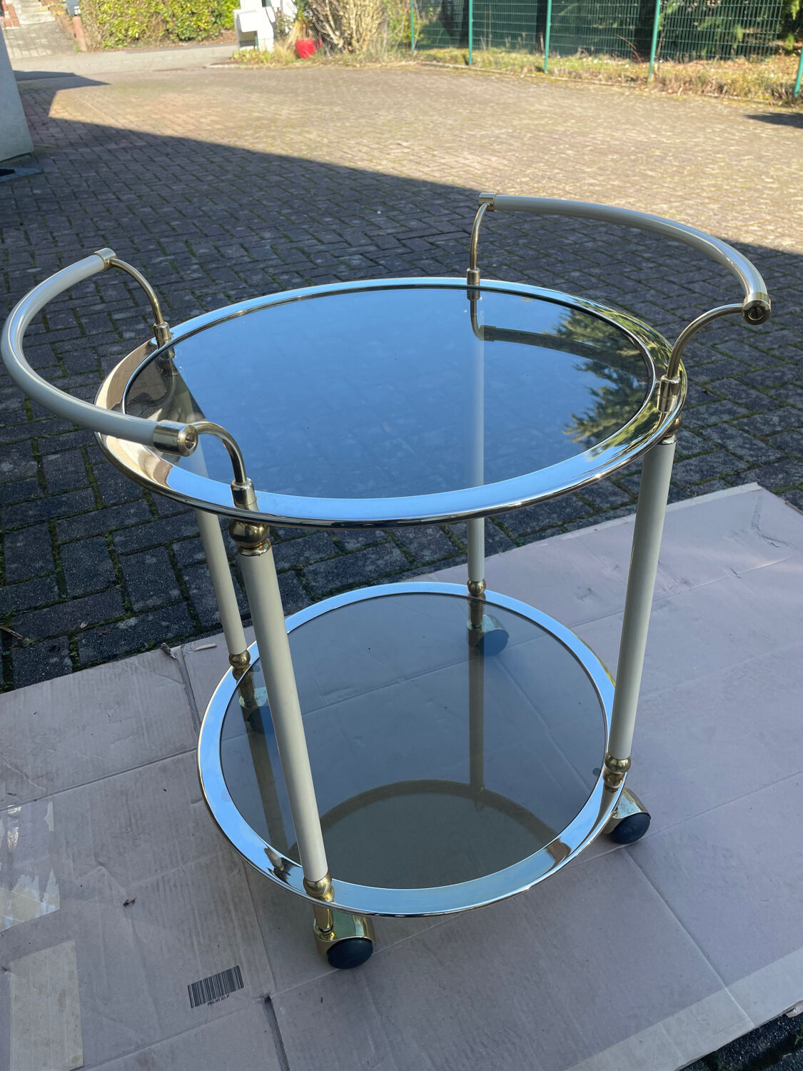 1960s glass and brass bar cart