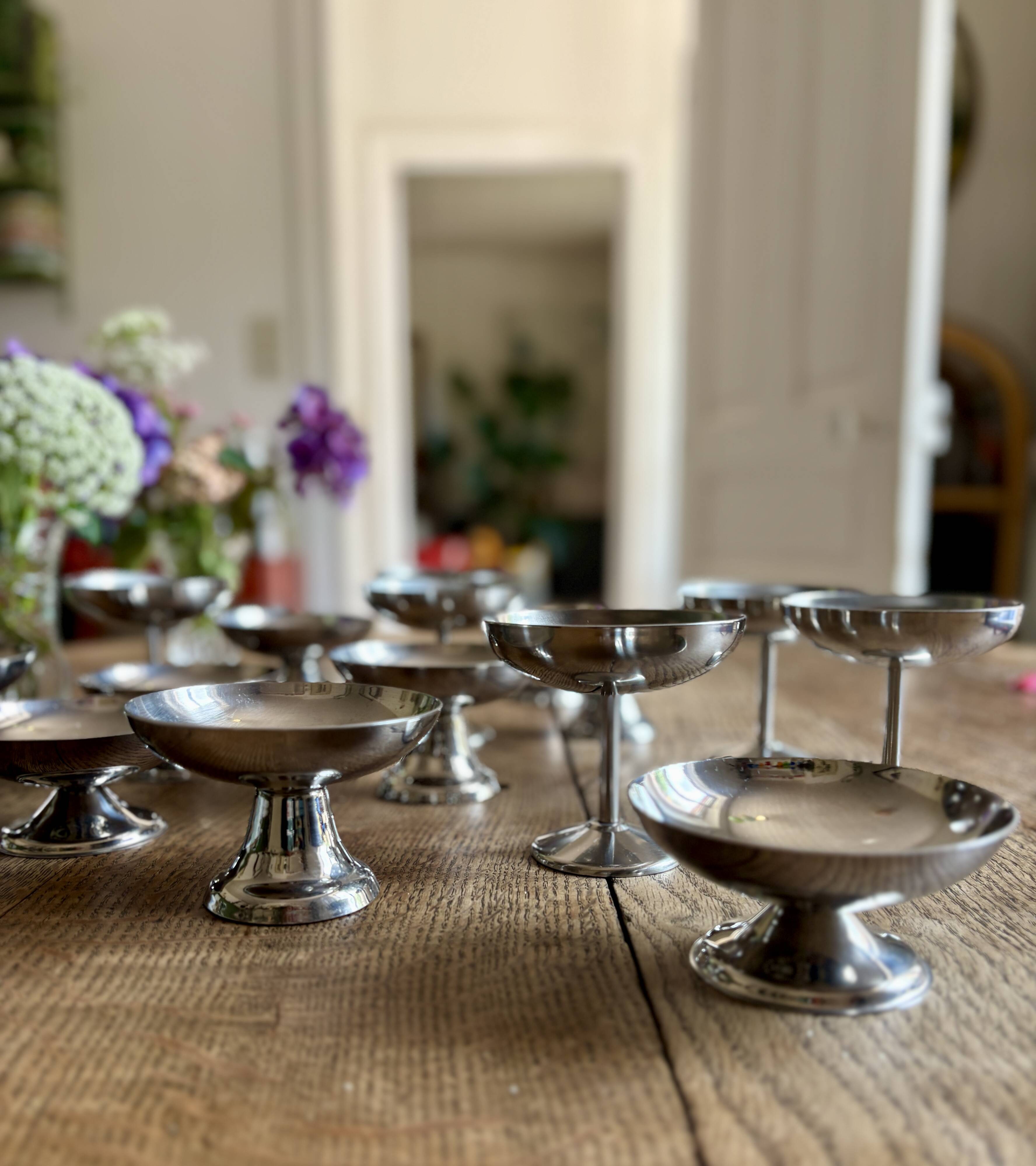 Set of 16 vintage stainless steel dessert cups