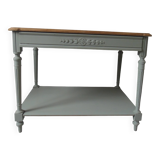 Louis XVI style desk and serving trolley, enhanced in verdigris.