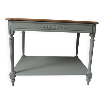 Louis XVI style desk and serving trolley, enhanced in verdigris.