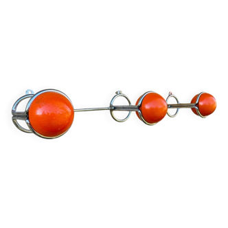 Space Age Chrome and Wood Wall Coat Rack 1970s