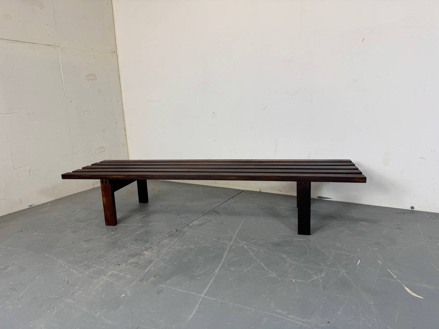 Mid-Century Modern Brown wood Slatted coffee table bench, 1970s