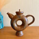 Glazed stoneware sculptural teapot signed