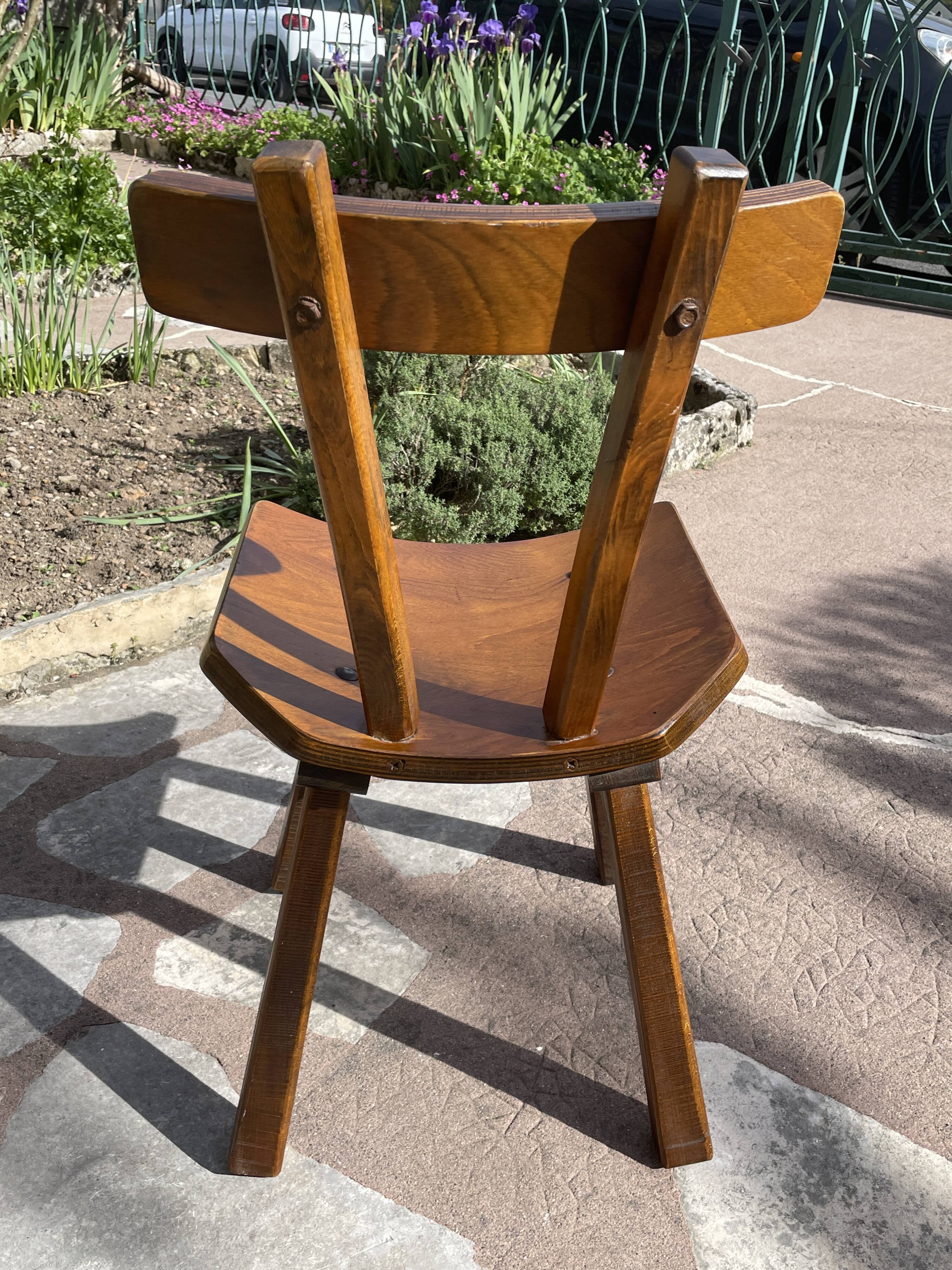 Set of 6 vintage chairs "Brutalist" in elm, 1950