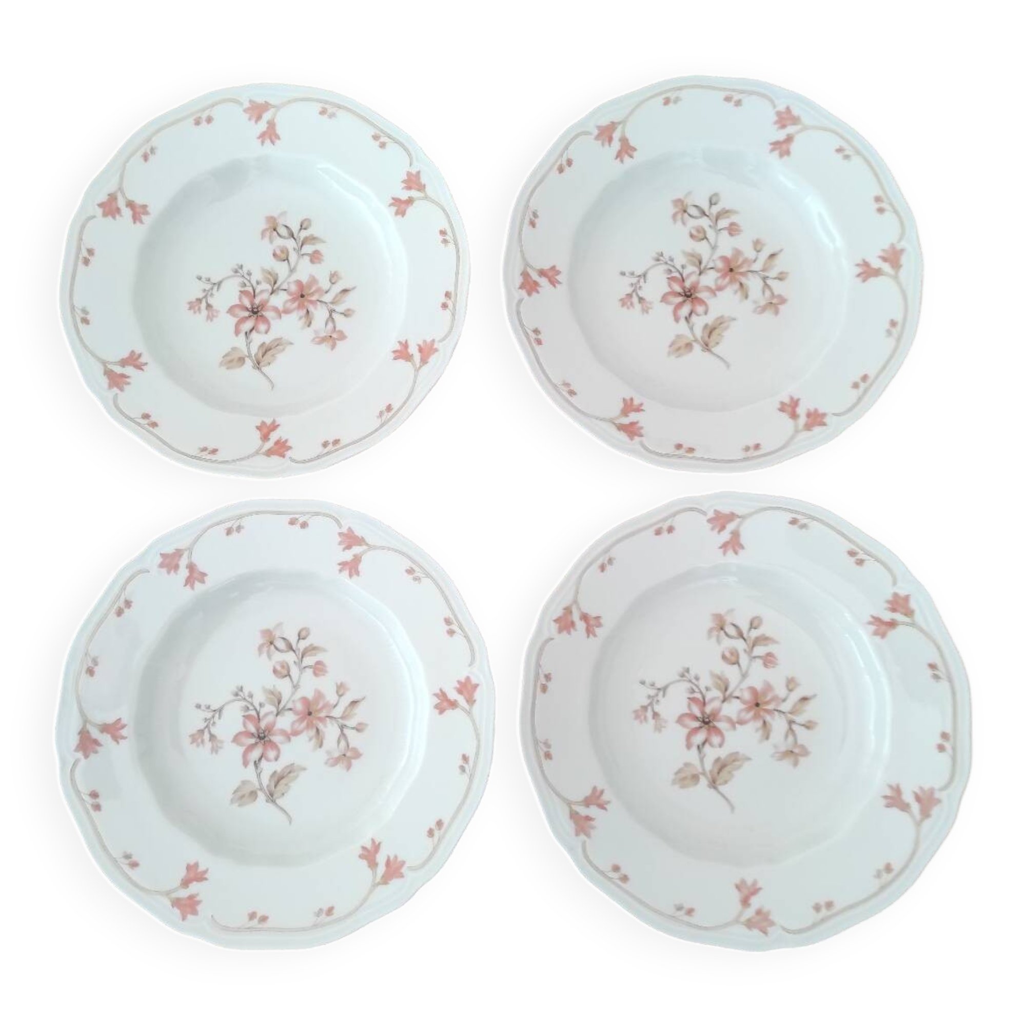 Set of 4 Limoges porcelain soup plates