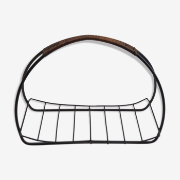 Log metal and cane log basket 1960