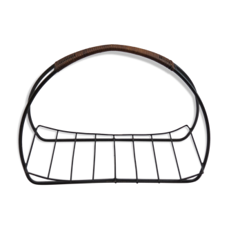 Log metal and cane log basket 1960
