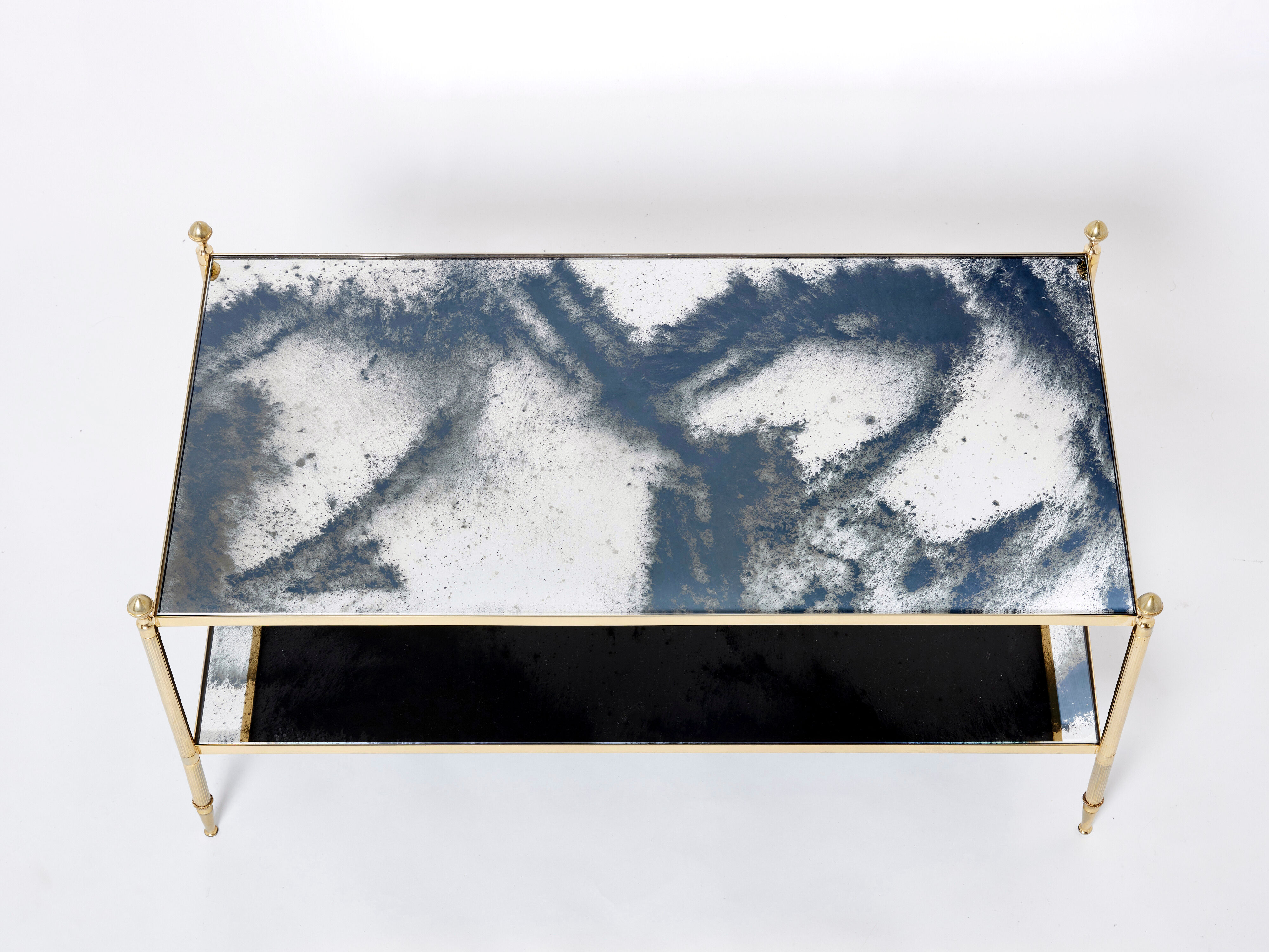 Coffee table brass chrome mirror decorated 1970