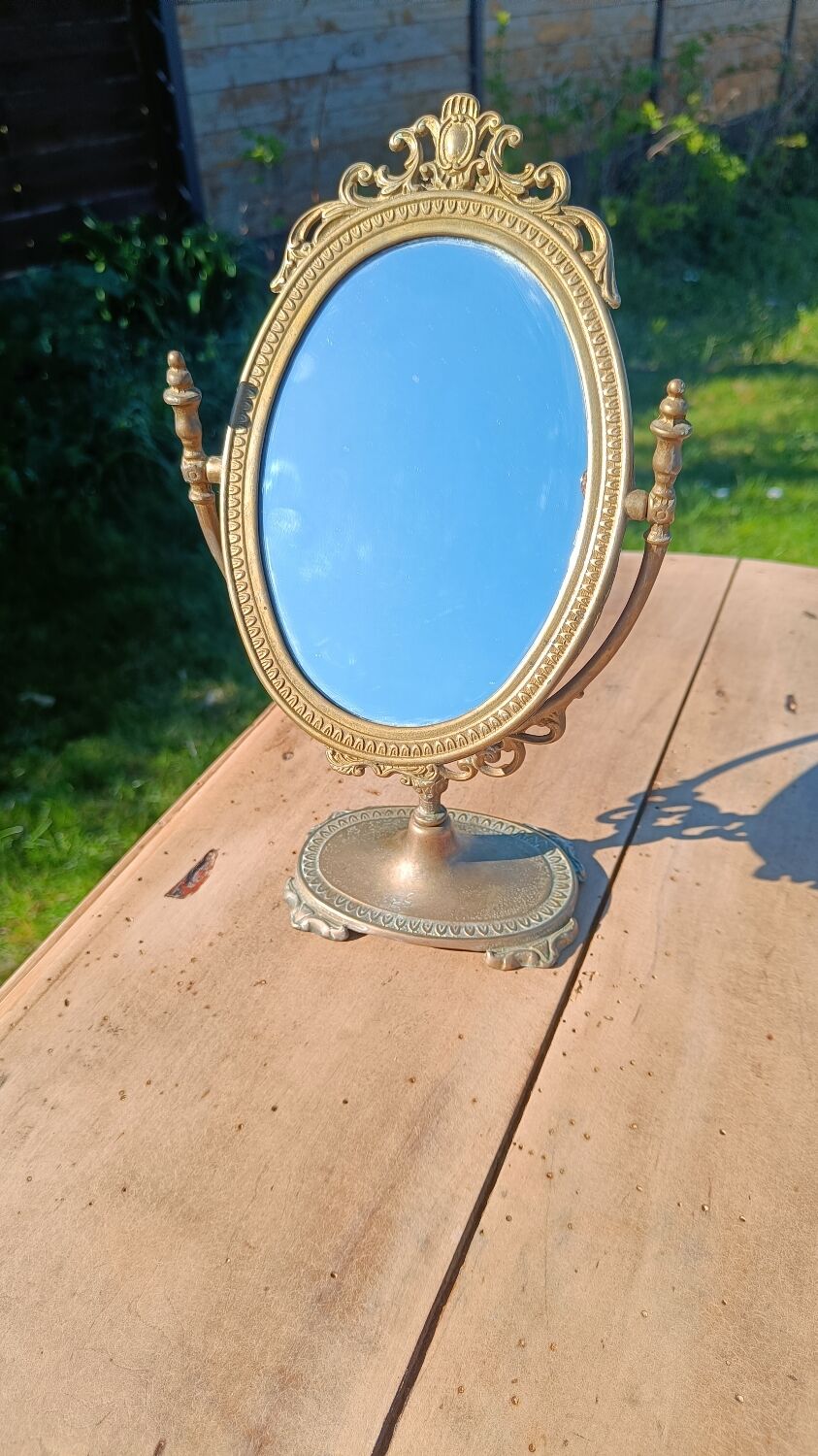 Miroir de table vintage en laiton doré – style Napoléon III,