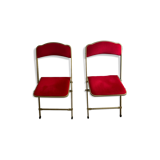 Set of 2 folding opera chairs in red velvet and brass