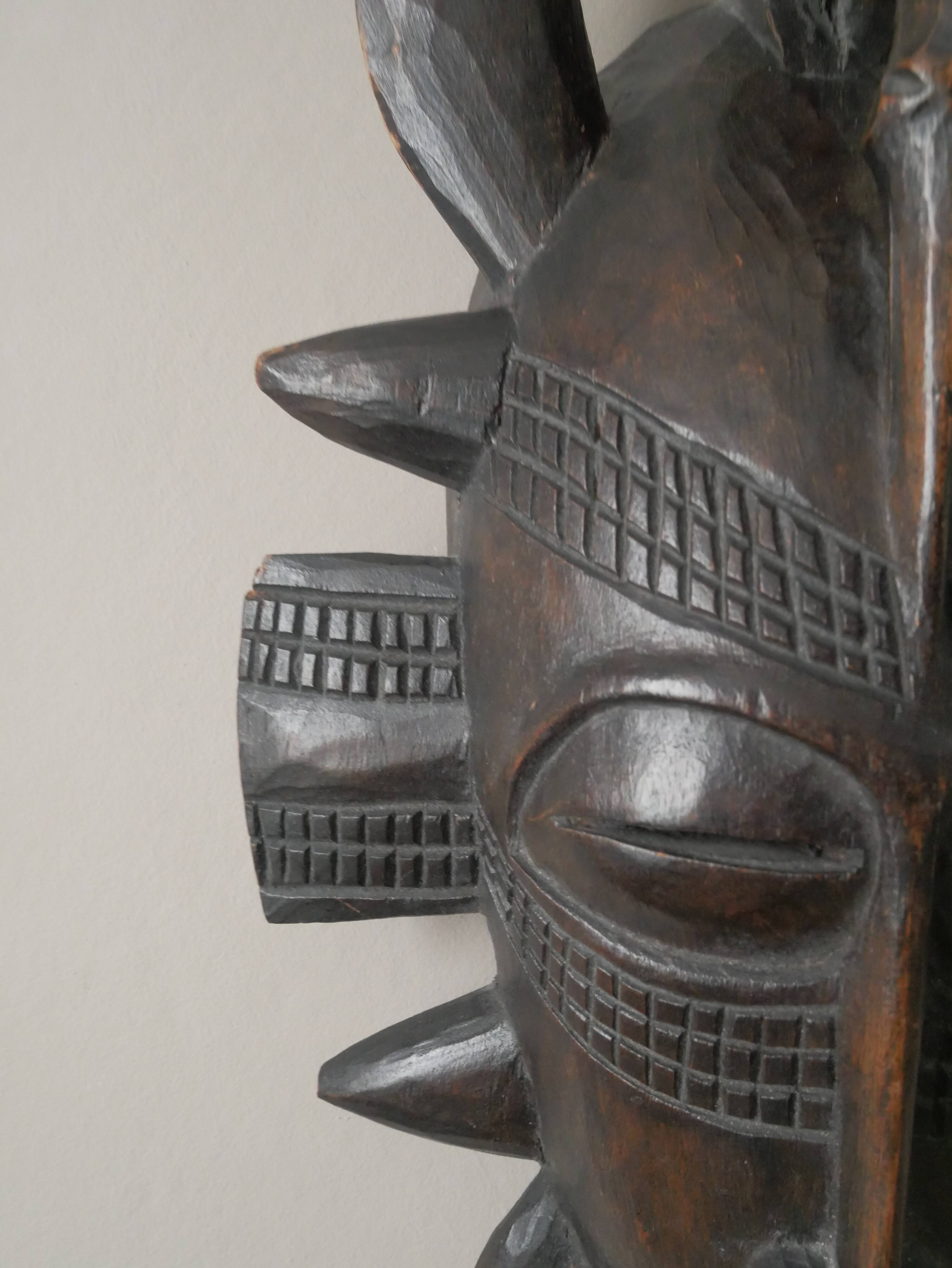 Vintage African Art wooden wall mask handcrafted tribal ethnic decorative object