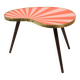Side table, kidney-shaped, red-pink stripes, three elegant legs, 50s style
