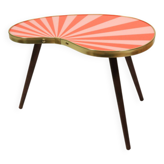 Side Table, Kidney Shaped, Red-Pink Stripes, Three Elegant Legs, 50s Style