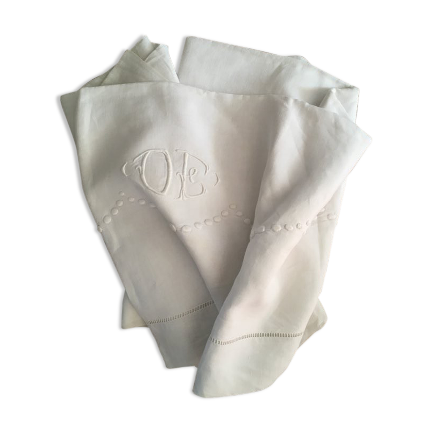 Drap fil de lin ancien avec monogramme OB