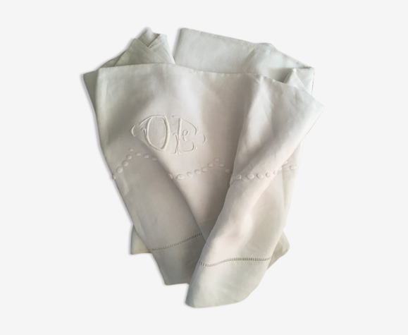 Drap fil de lin ancien avec monogramme OB