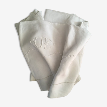 Sheet old linen thread with monogram OB