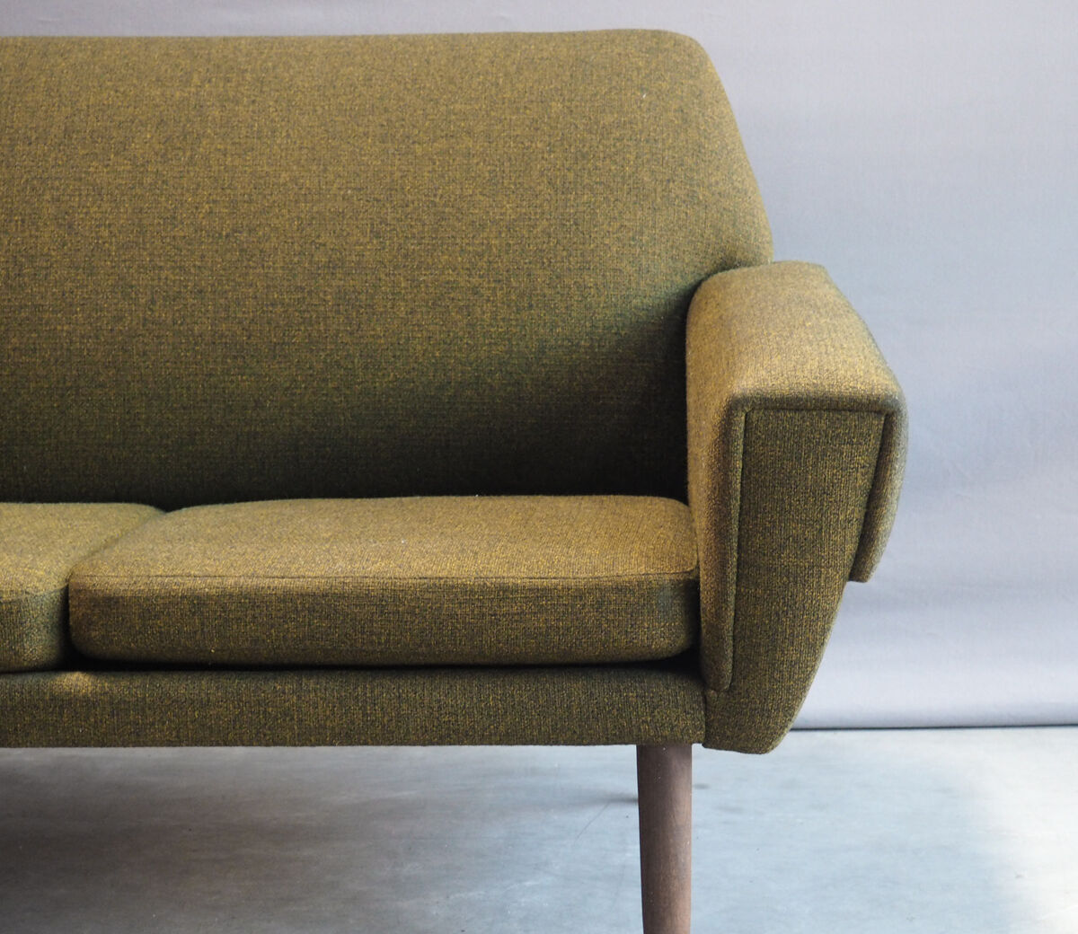 Danish 4 seater sofa in green woolen fabric 60s