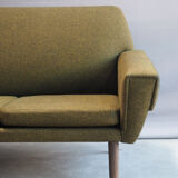 Danish 4 seater sofa in green woolen fabric 60s