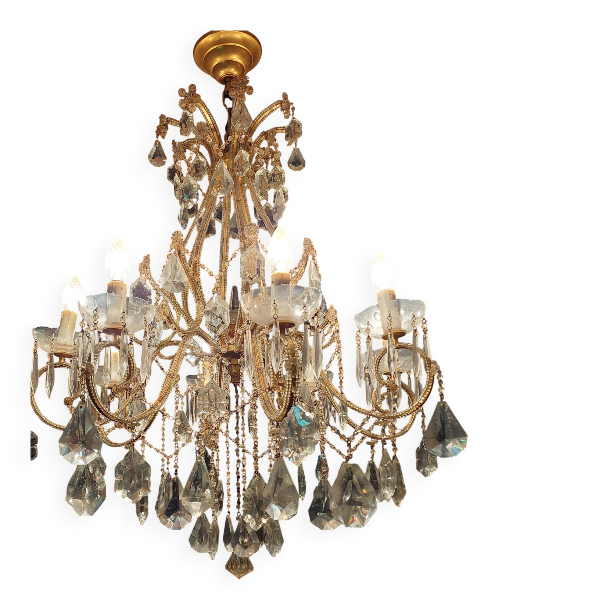 Louis XV style bronze and crystal chandelier - 1950s.