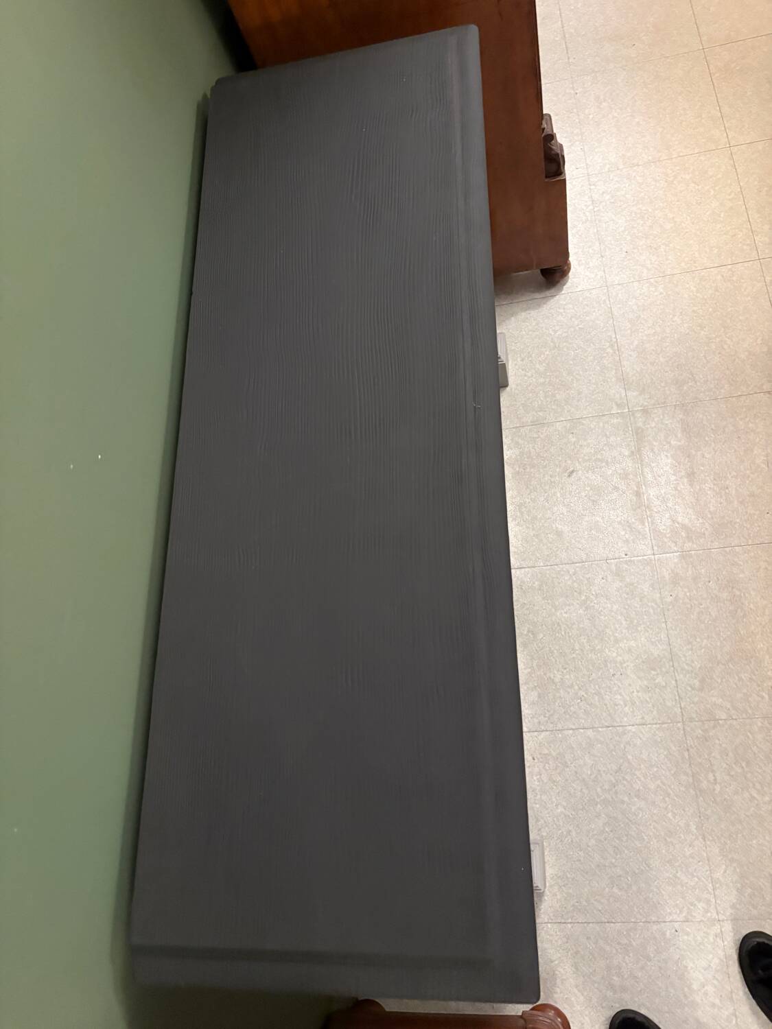 Superb matte black console with a natural top.