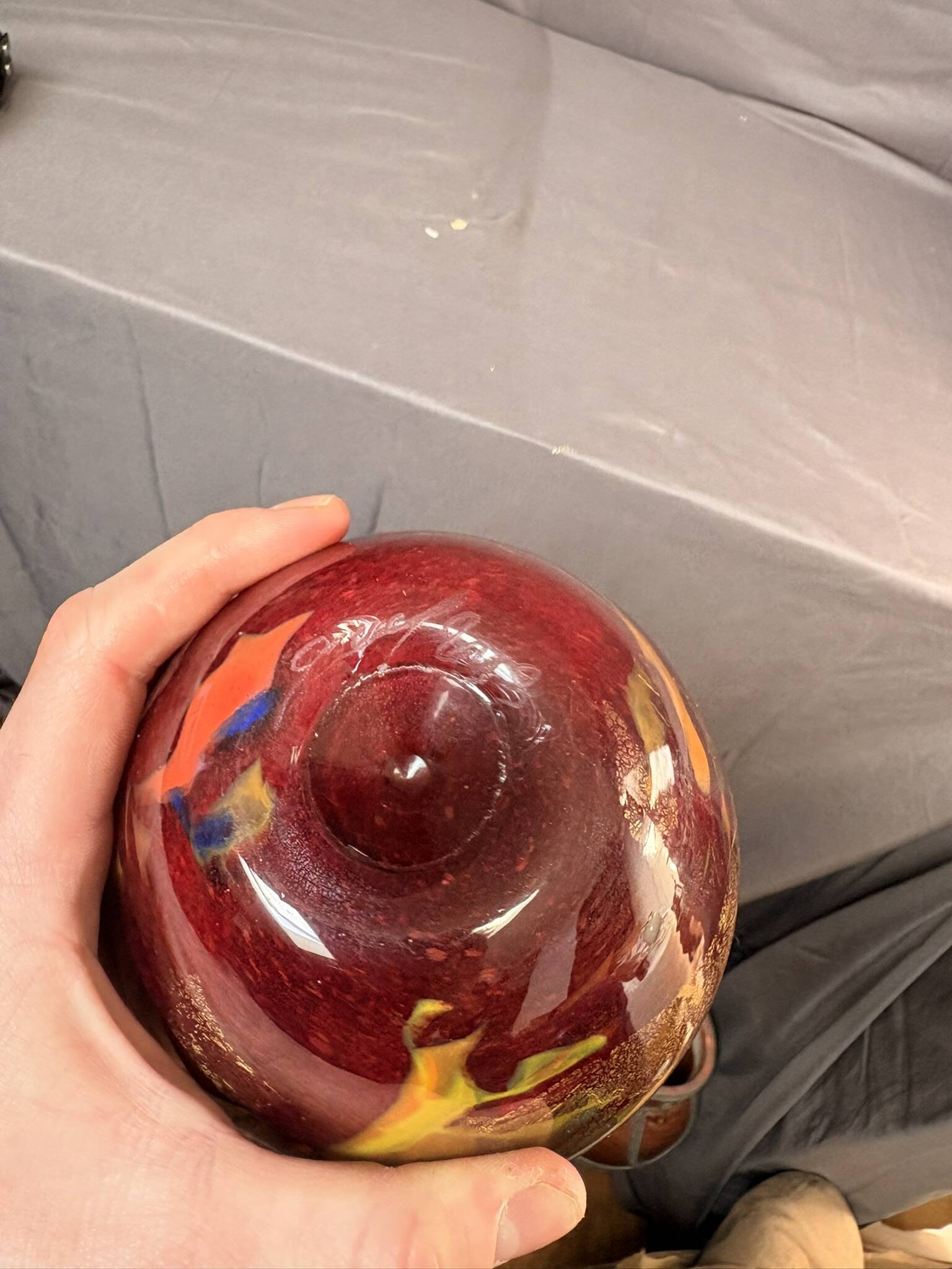 Vase Pot Paste Glass Blown Red Orange Lacquered Marbled Signed Dated Art Deco