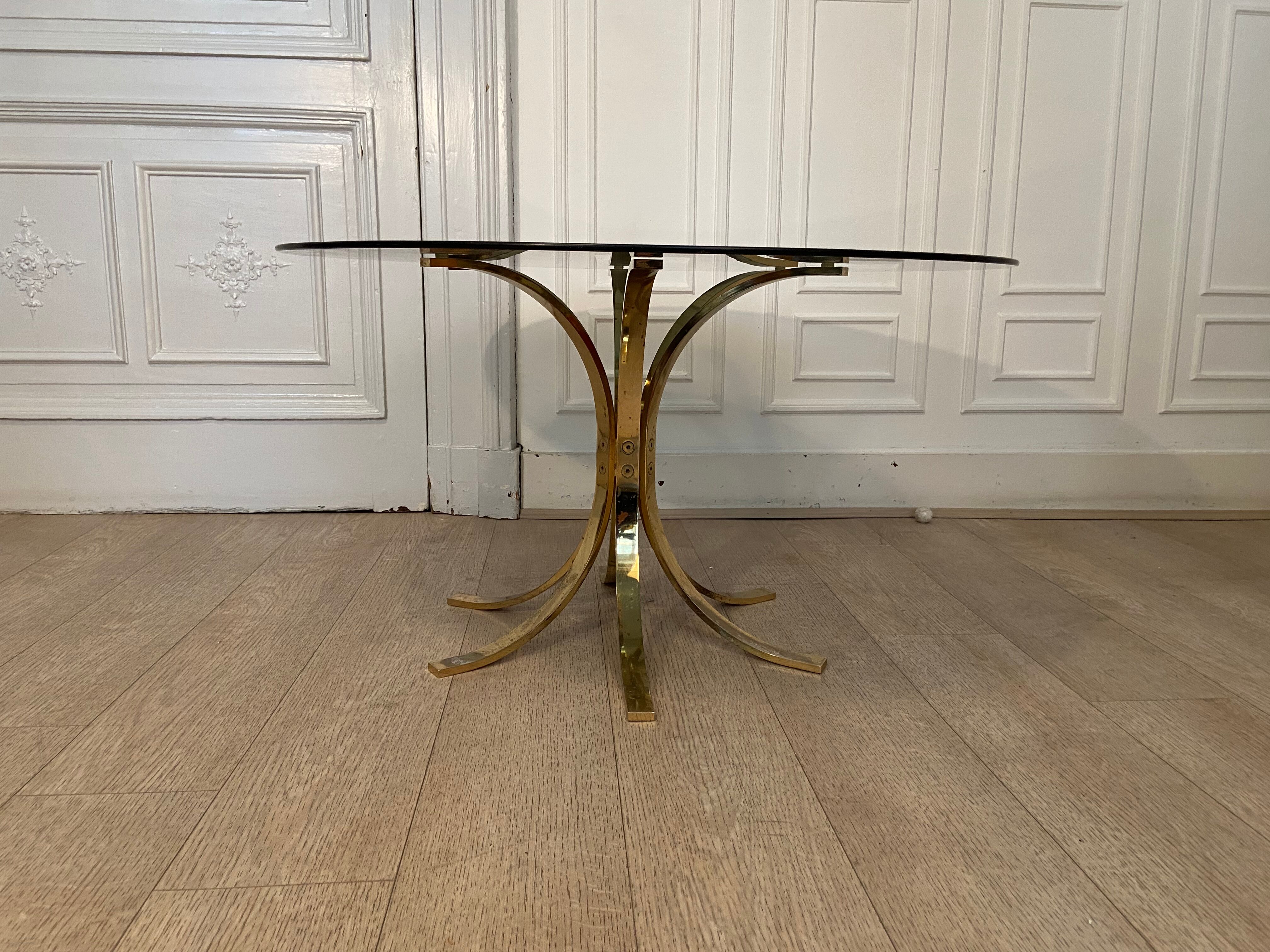 Brass coffee table and smoked glass, 1970s