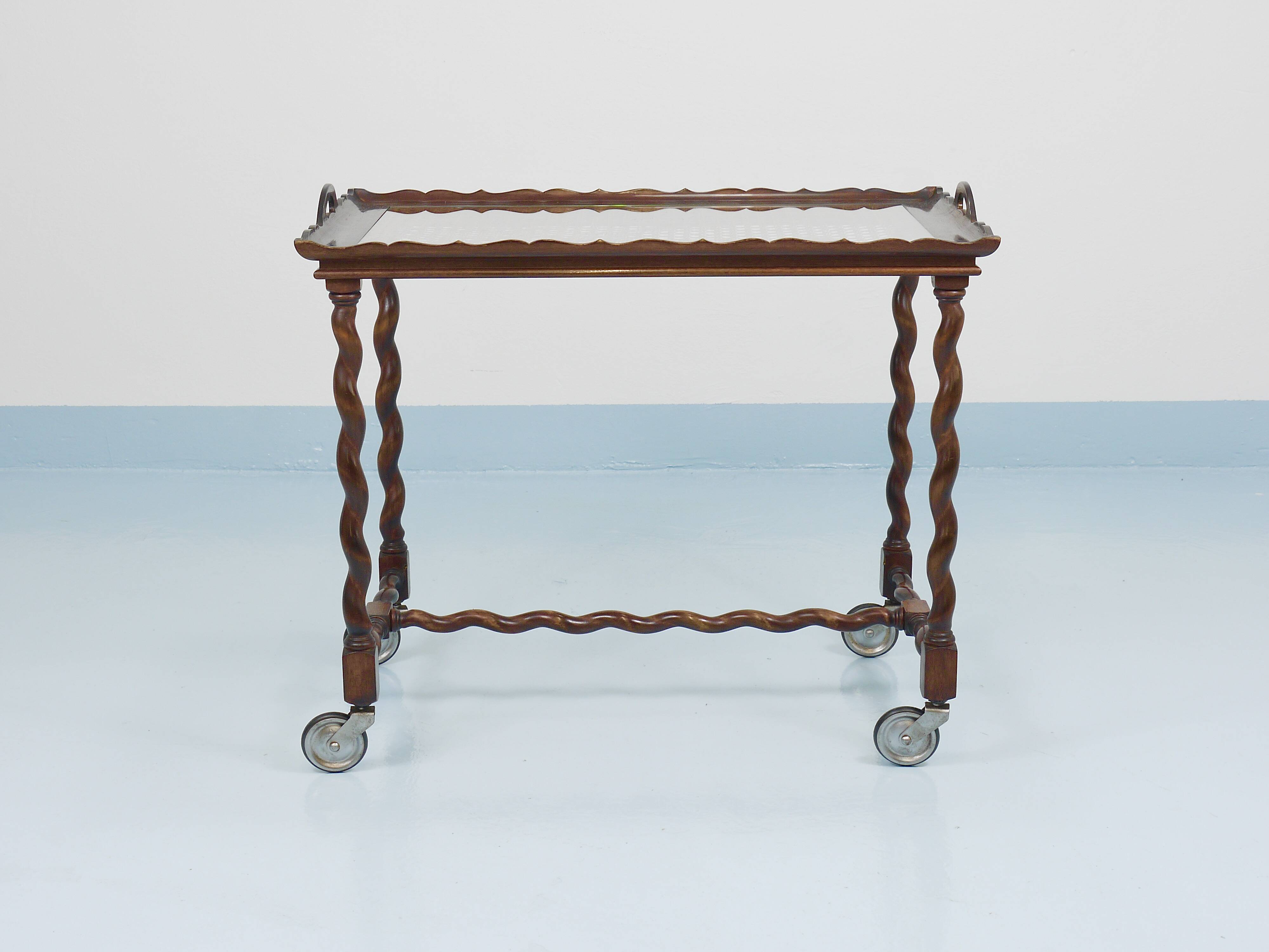 Antique Neo-Baroque Italian Barley Twist Bar Cart Serving Trolley, 1920s