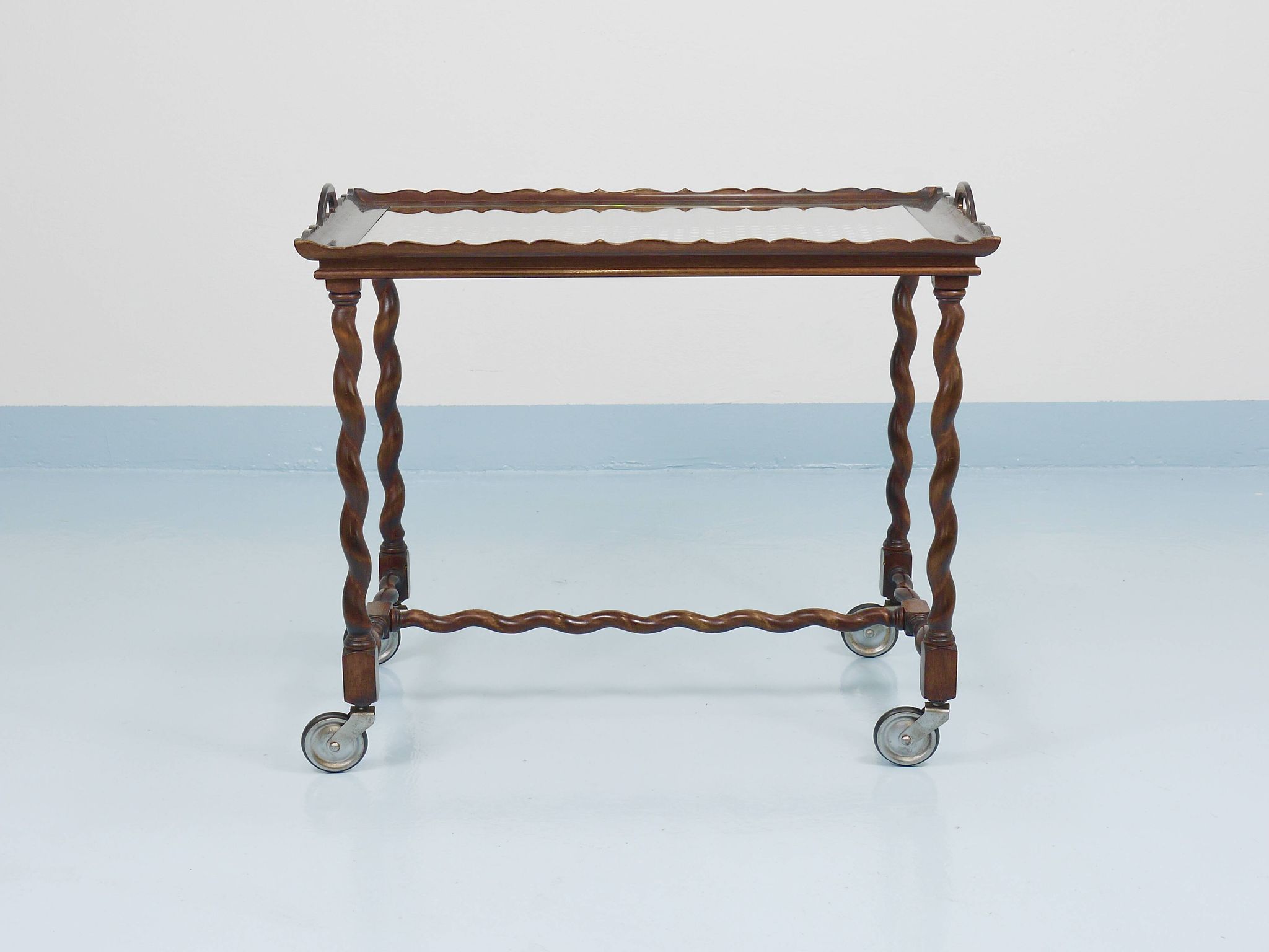 Antique Neo-Baroque Italian Barley Twist Bar Cart Serving Trolley, 1920s