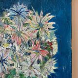 tableau / huile sur toile nature morte bouquet coloré années 50