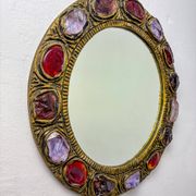 Italian mid-century mirror by Creaciones Gobesso, red & purple Murano rock crystals, 1960s